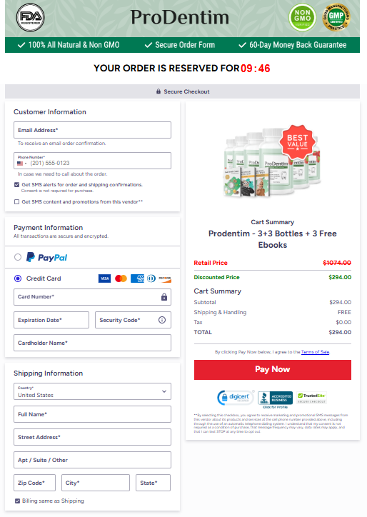 Prodentim checkout page